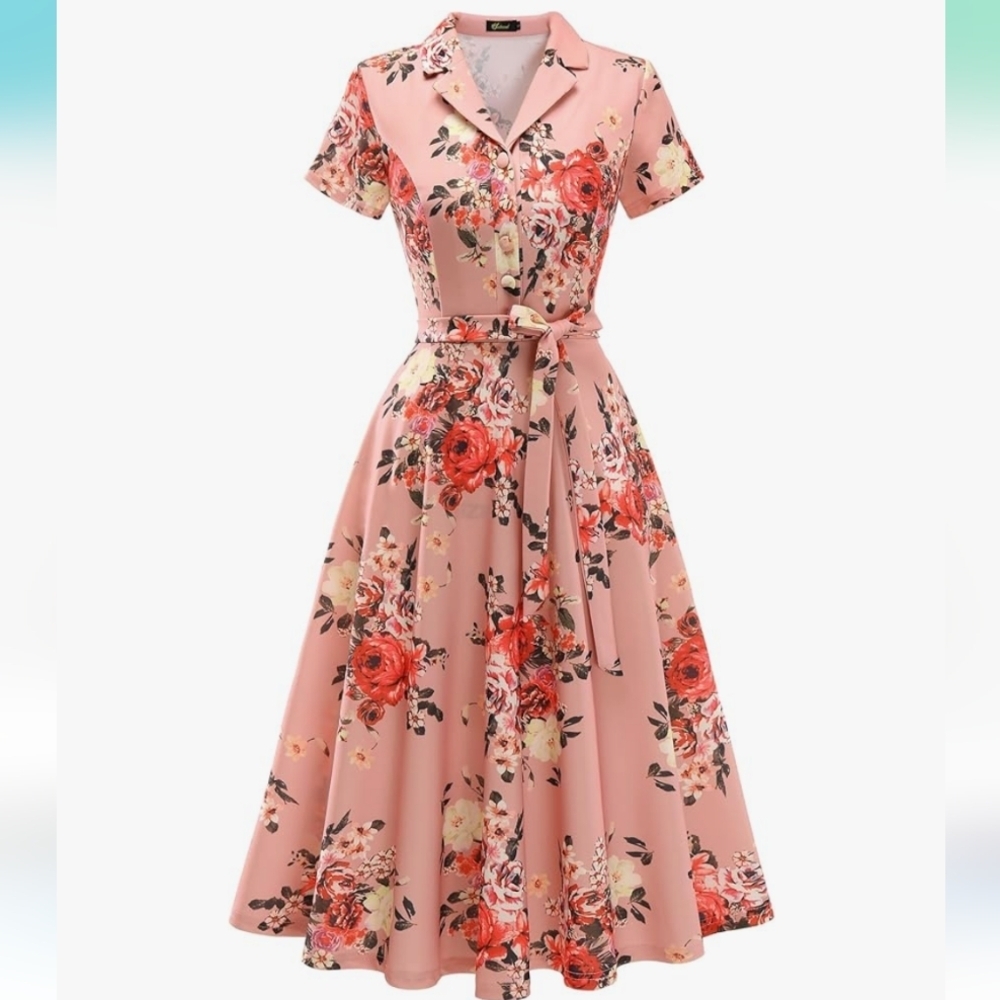 Dusty Rose Chic Floral Midi Dress